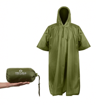 Poncho de lluvia ligero de nylon Ripstop con capucha ajustable Arcturus